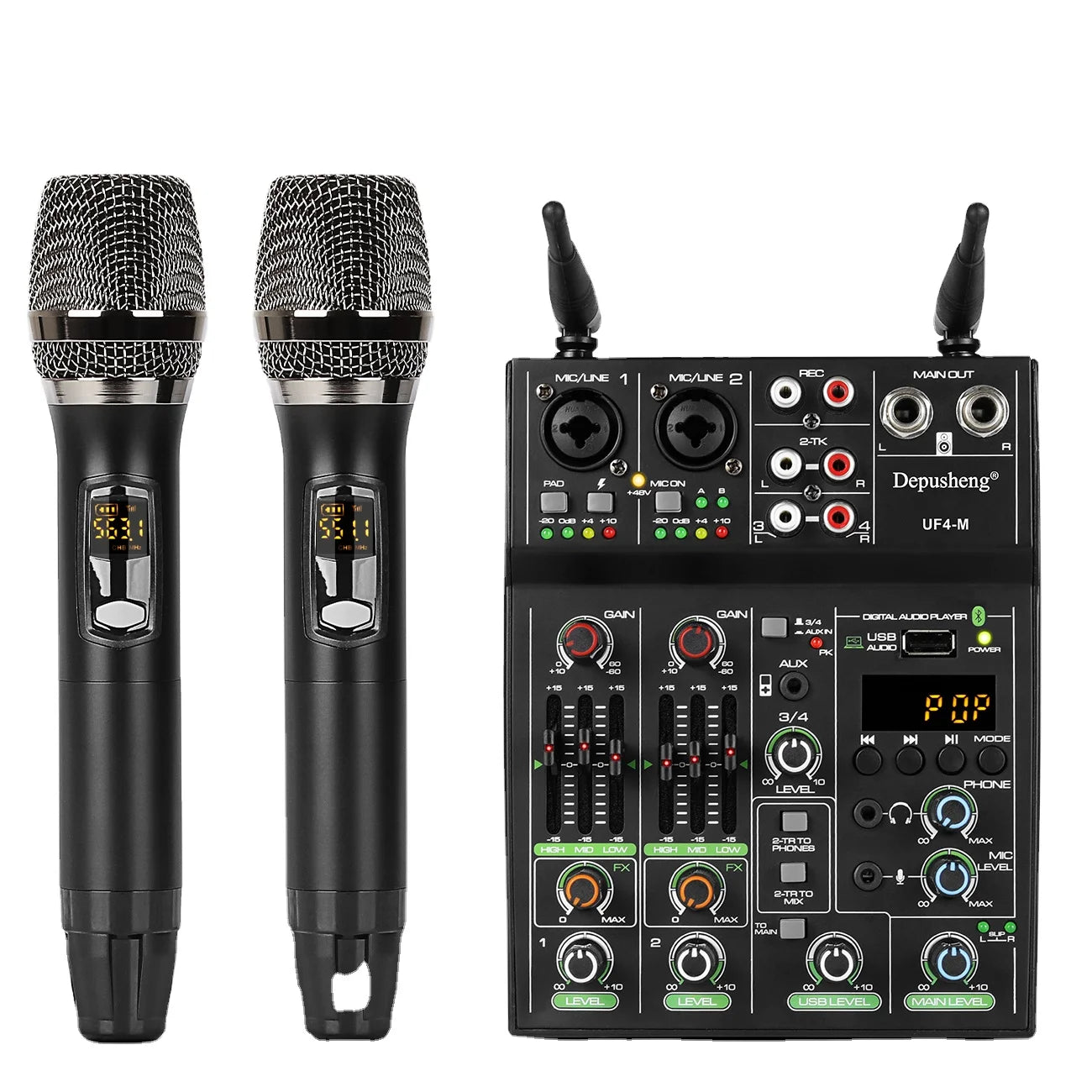 Biner UF4-M Professional 4Channels 48V USB Audio Interface Reverb Wireless Microphone for KTV