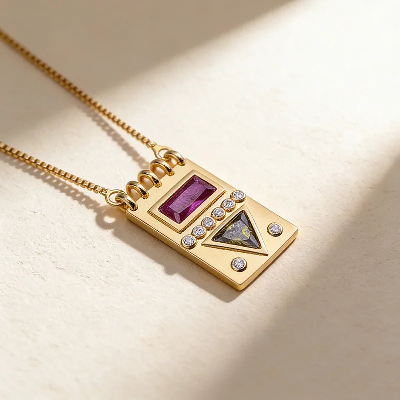 QIKU Creative Geometric Rhinestone Pendant Women Necklace Copper Jewelry Sweater Chain Accessories Gift Wholesale Dropshipping
