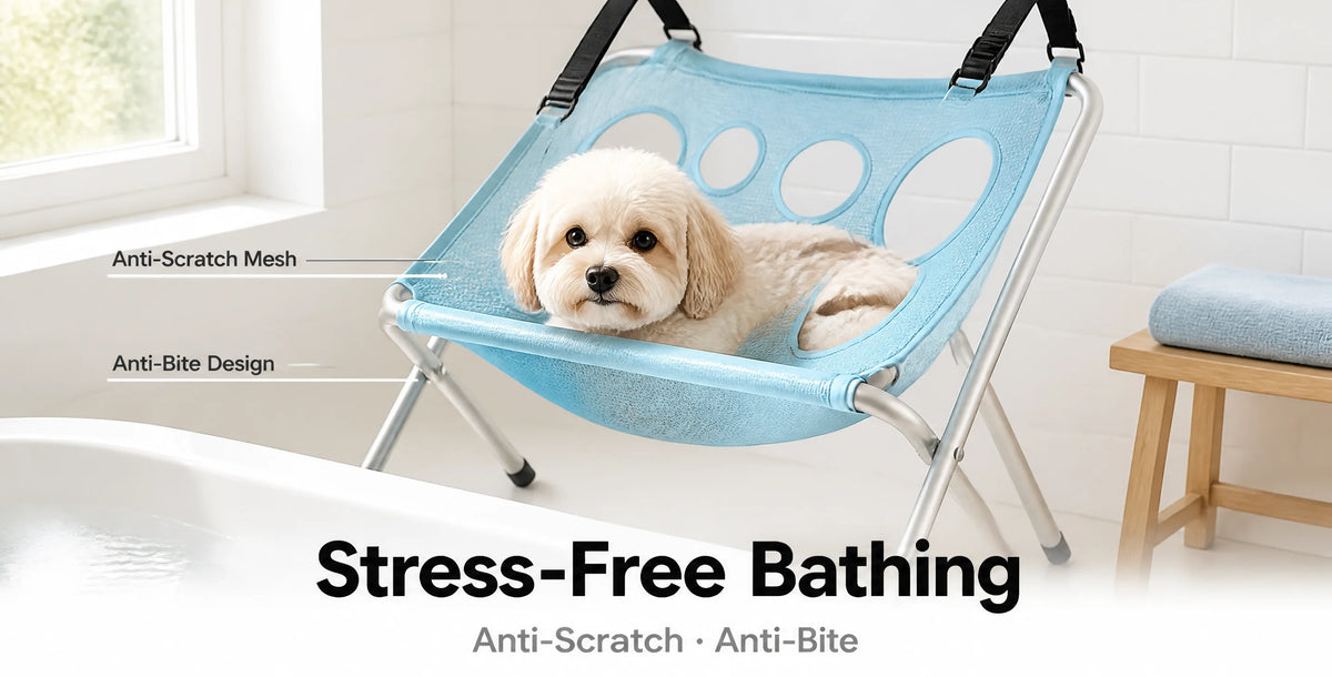 Furrivo Foldable Pet Grooming Hammock Dog Bathing Sling Anti Scratch Anti Bite Mesh Stand Curved/Right-Angle for Dog Grooming MegaBDM