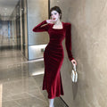 Elegant Square Collar Mermaid Maxi Dress for Women Solid Lace Dress