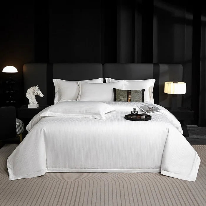 High-Grade White Polyester Home Textile Duvet Cover Texture Jacquard Pillowcase Bedsheets Five Star Hotel Four-Piece Bedding Set MegaBDM