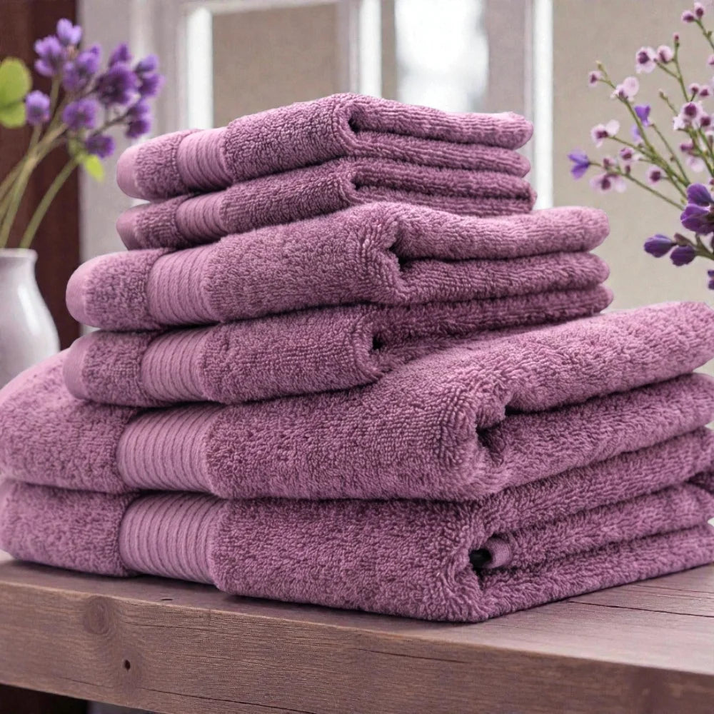 Premium 6pc Combed Cotton Bath Towel Set Soft Textured Dobby Border 100% Cotton Oeko-Tex Certified Skin Friendly Compressed