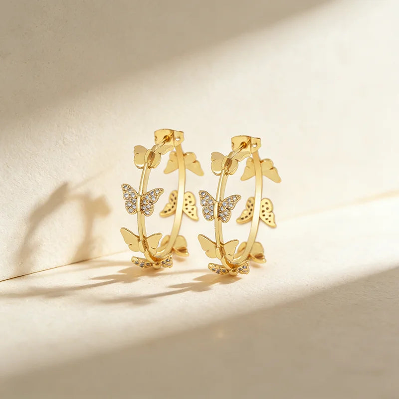 QIKU New Fashion Butterfly Hoop Earrings Women Girl Vintage Big Round Circle Chic Trendy Wedding Jewelry Accessories Charm Gift