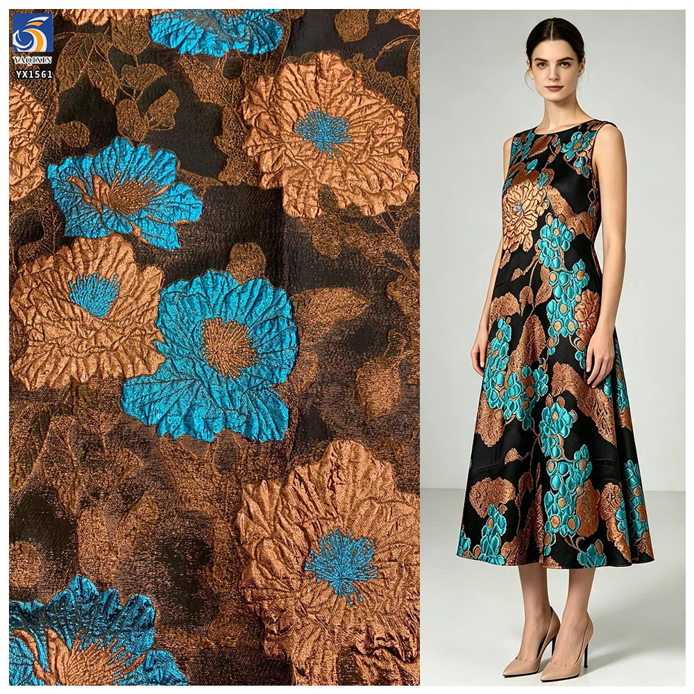 YX1561 Wholesale 150gsm Metallic Floral Brocade Fabric Raised Jacquard Material for Evening Dresses and Women's Gowns MegaBDM