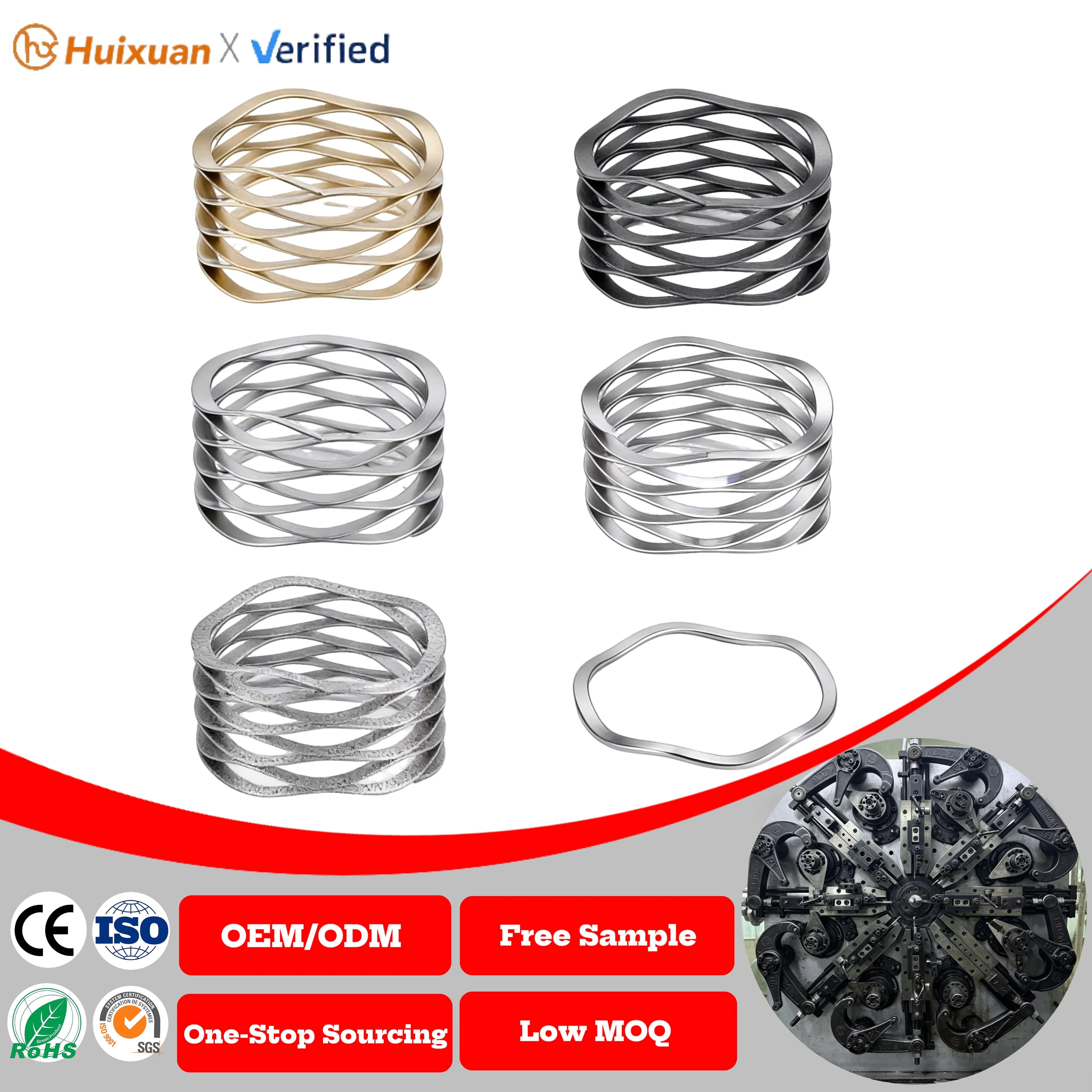 High-Quality 304 Stainless Steel Square Wave Compression Springs Custom Multi Turn Top Shim Ends Valve Springs for Automotive