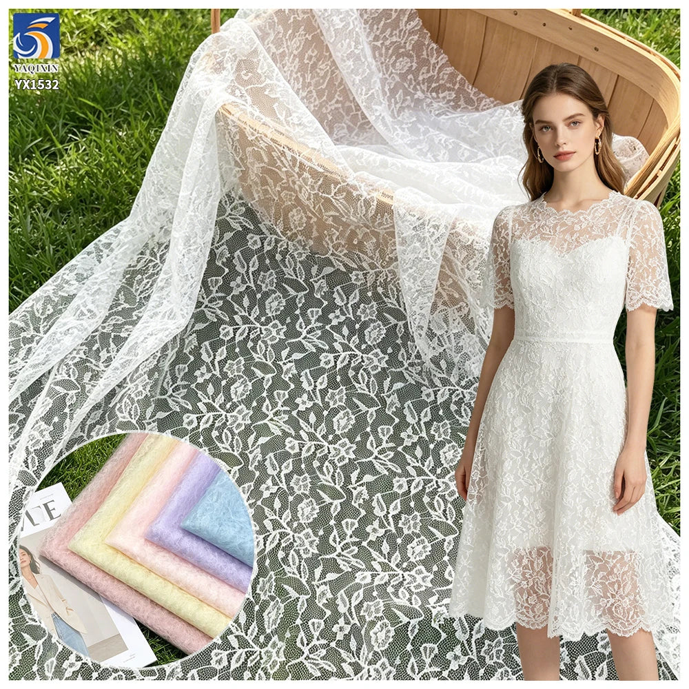 YX1532 Floral Jacquard Chantilly Lace Mesh Fabric Lightweight 50gsm Material for Women's Dresses and Fashion Apparel MegaBDM