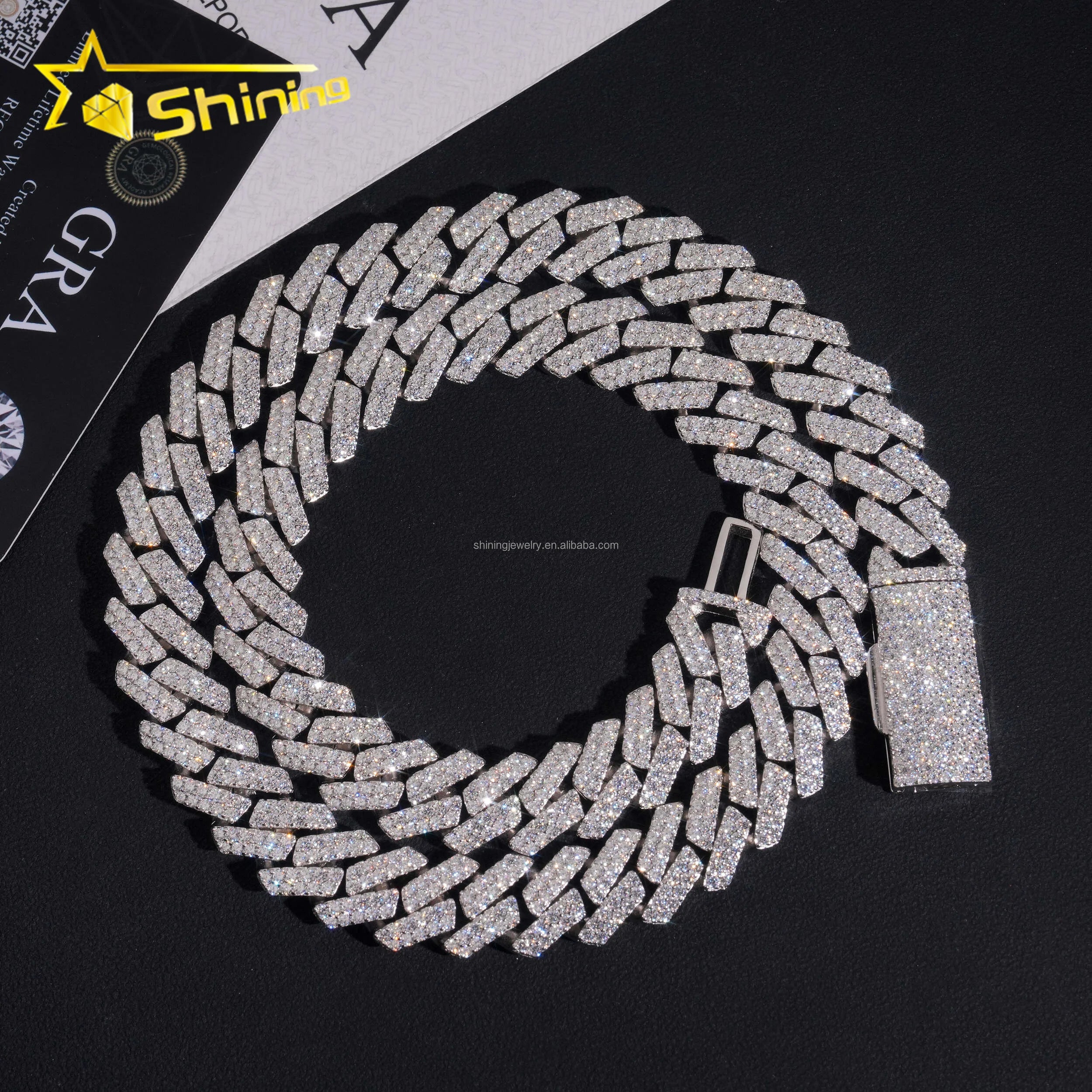 Fire Rapper Jewelry Hot Selling GRA Certificate 14mm 2Rows Iced Out Moissanite S925 Hip Hop Miami Cuban Link Chain &Bracelet