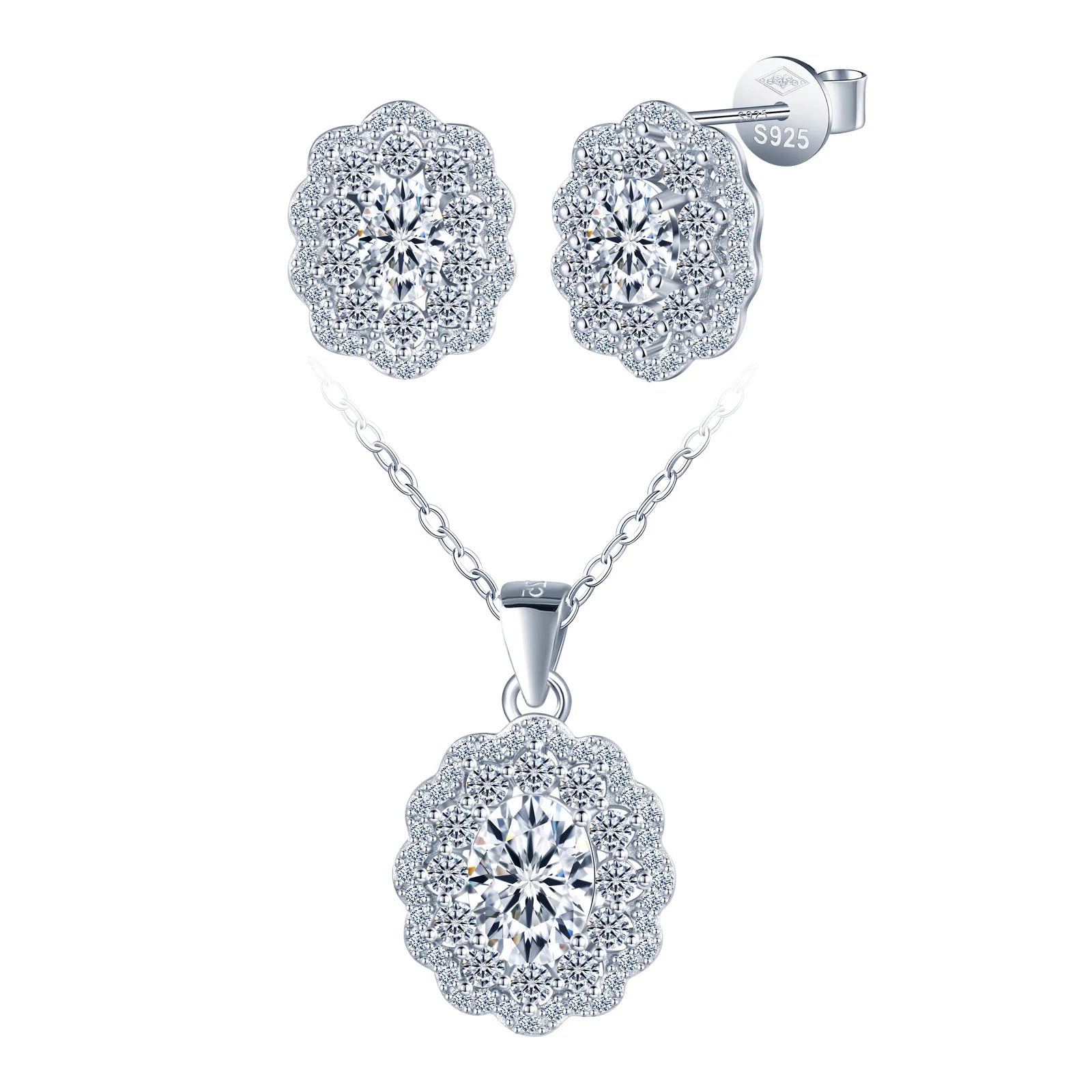 Oval Flower Moissanite VVS Diamond Necklace 925 Silver Women Luxury Fine Jewelry Mossanite Earrings