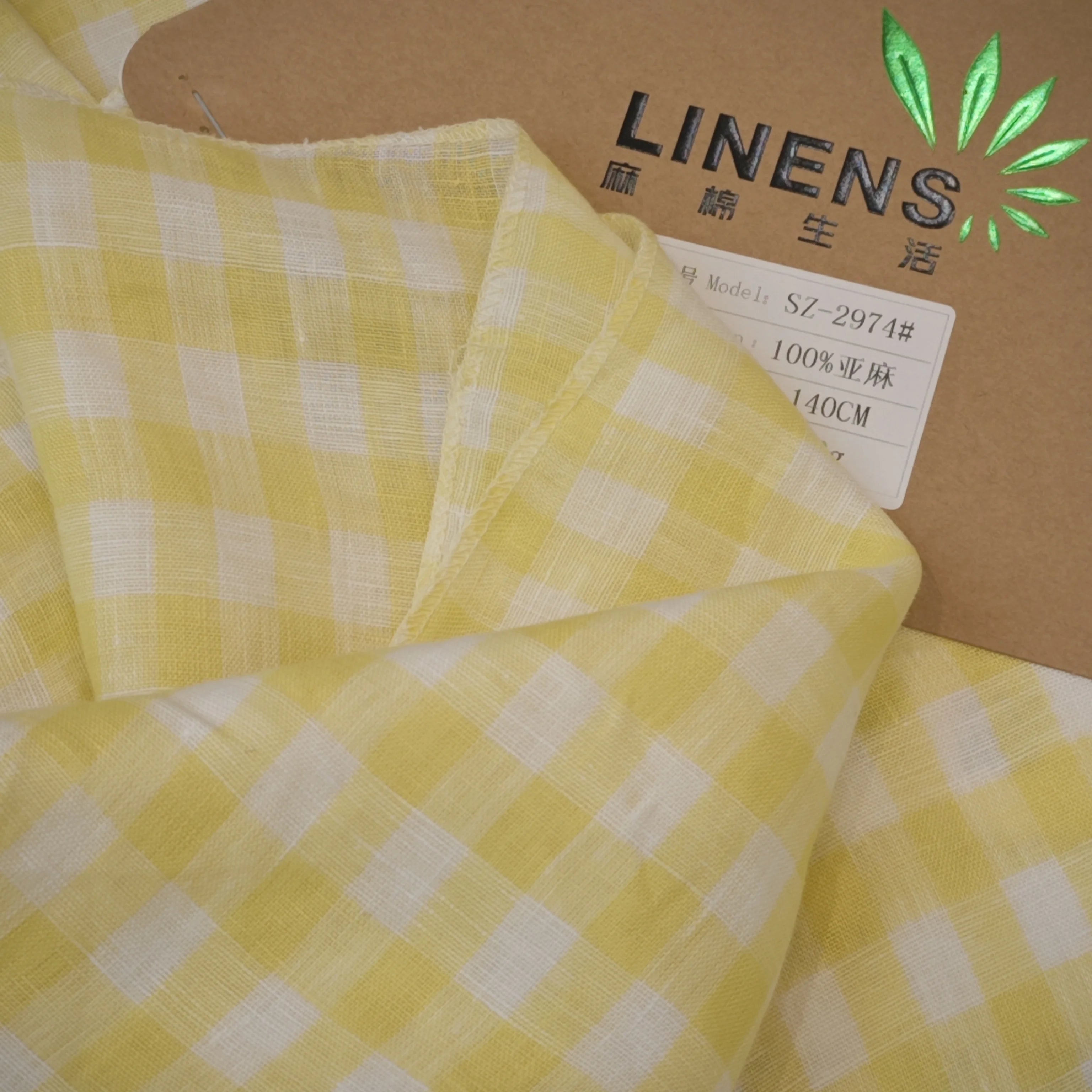 Premium Hypoallergenic 100% French Pure Linen Fabric Gingham Check Pure Linen Fabric for Girls' Skirts Boys' Dress Shirts & Toys