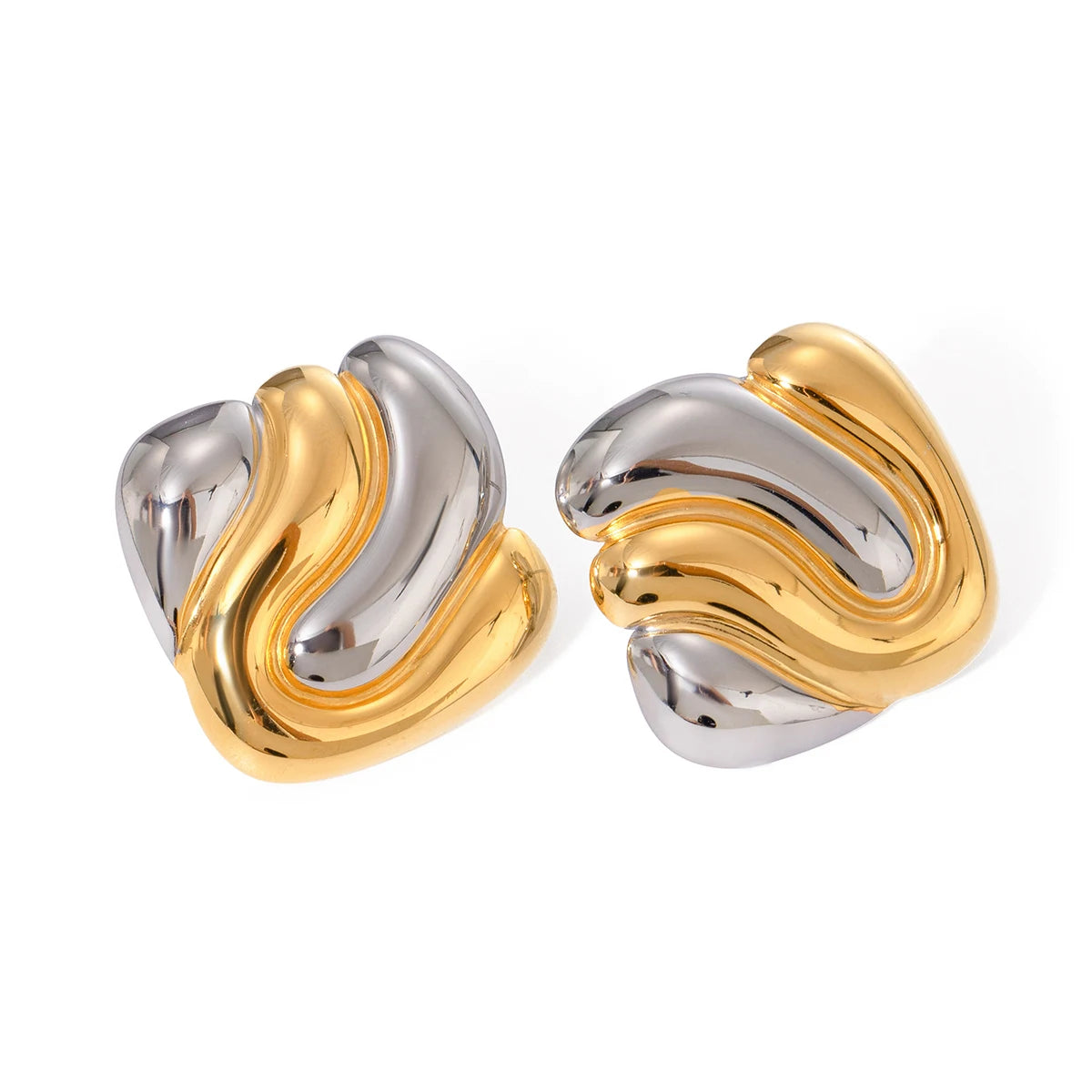 J&D Design Two-tones Irregularity  Earring 18k PVD Stainless Steel Gold Plated Daily Wearing Earring for Women