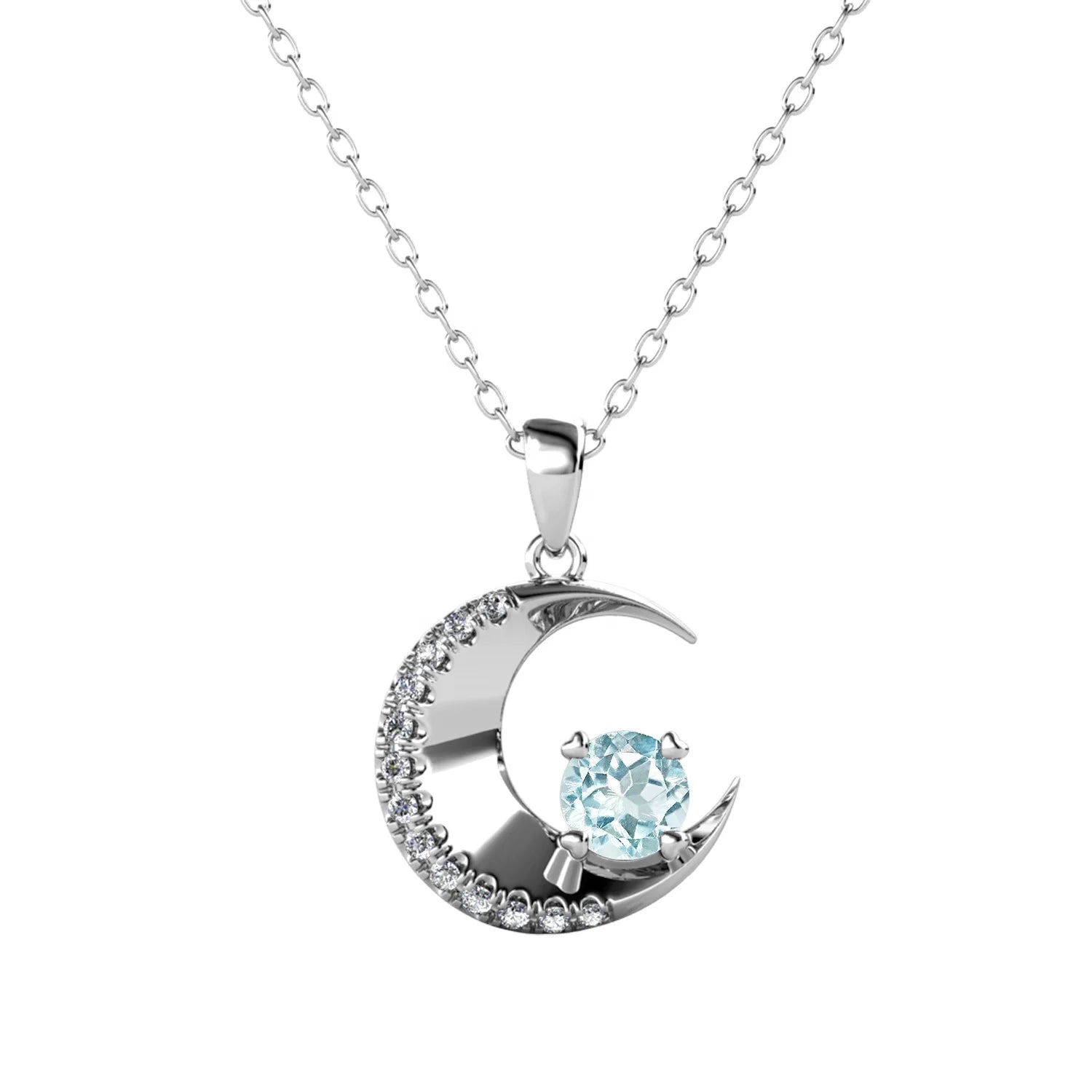 925 Sterling Silver Natural Gemstone Sky Blue Topaz Crescent Moon Pendant Necklace Jewelry for Women Girls Destiny Jewellery