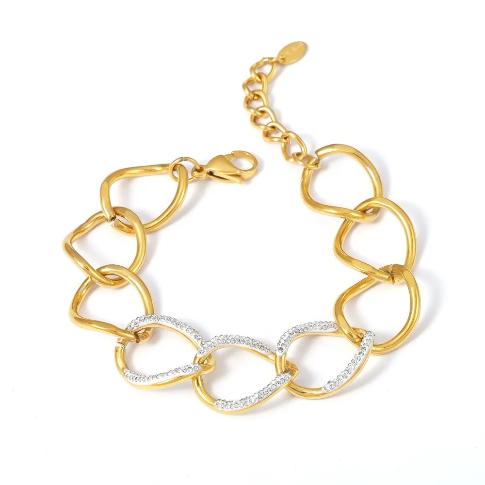 Hip Hop Style Punk Creative Minimalist Jewelry PVD 18k Gold Plated Stainless Steel Circle Shape Splicing Cubic Zircon Bracelet