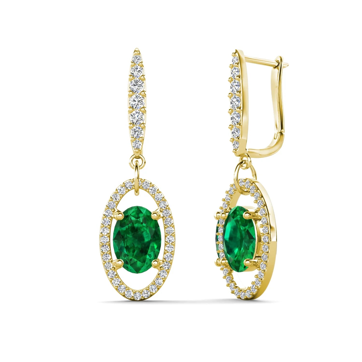 925 Sterling Silver Lab Created Gemstone Emerald Unique Huggie Hoop Drop Earrings Fashion Statement Jewelry Destiny Jewellery