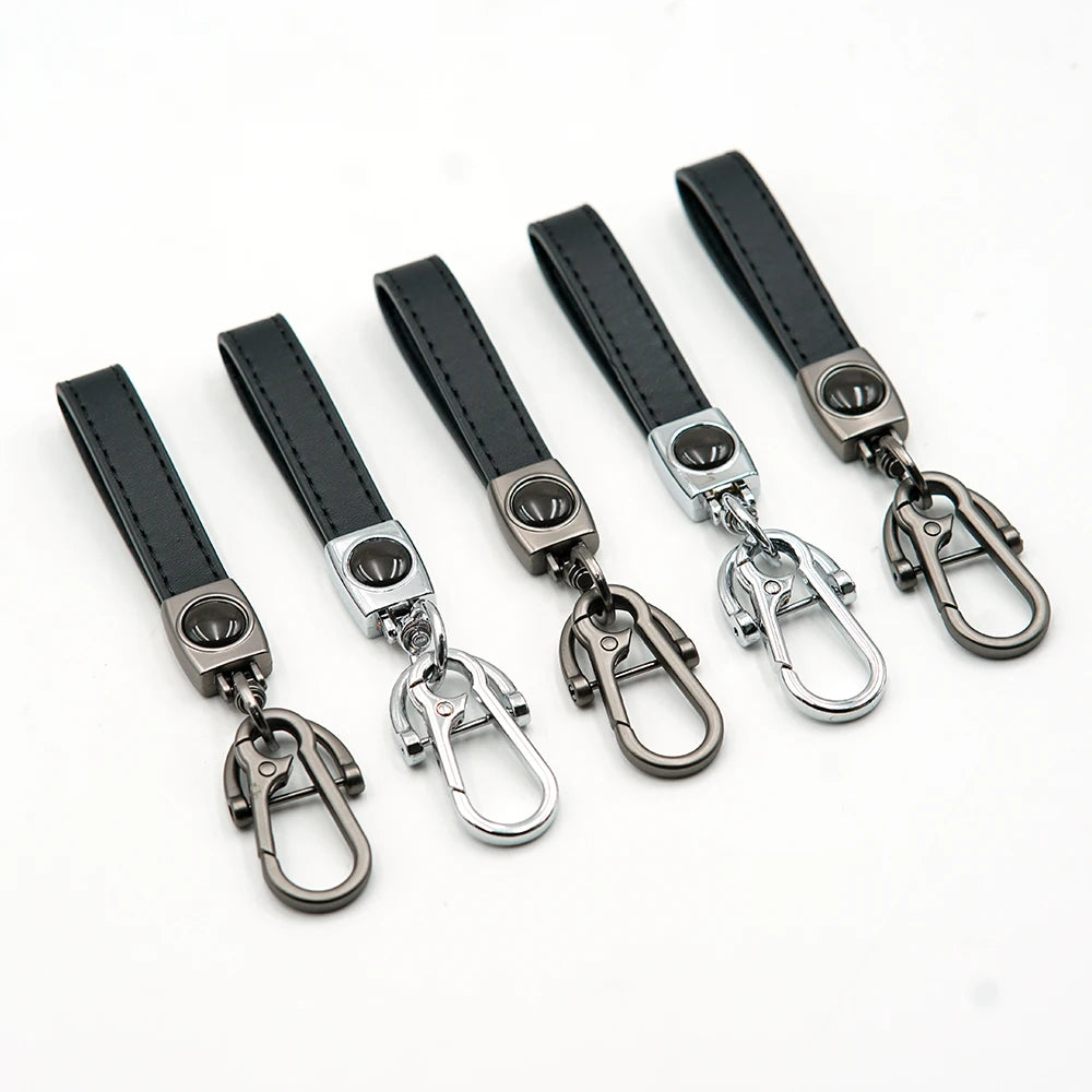 Wholesale Customizable Vintage Keychains Genuine Leather Car Logo Lanyard Fashionable Metal Carabiner Various Styles Available