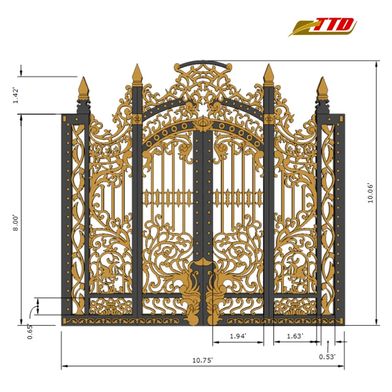 Elegant Vietnam-Made TTD Brand Model Iron Gate 1 Compound Wall Gate Design for Homes