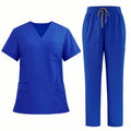 Scrubs Set for Women Joggers V-Neck Pocket Top Uniforms Athletic Stretch Set Workwear Drawstring Threaded Pant Legs to Customize