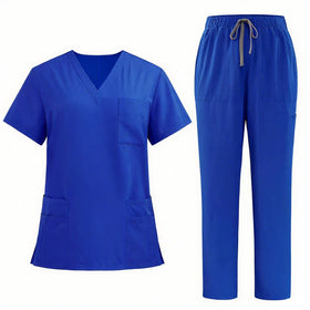 Scrubs Set for Women Joggers V-Neck Pocket Top Uniforms Athletic Stretch Set Workwear Drawstring Threaded Pant Legs to Customize