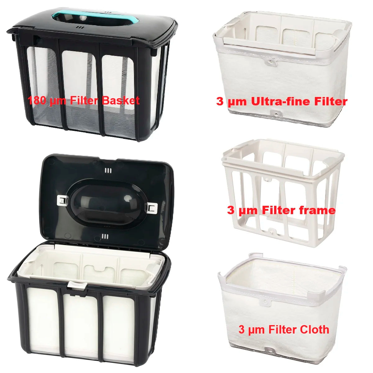 3 µm Ultra-fine Filter & 180 µm Basket For Aiper Scuba S1, Scuba S1 2025 Robotic Pool Cleaner, Filter Basket frame, Basket Cloth