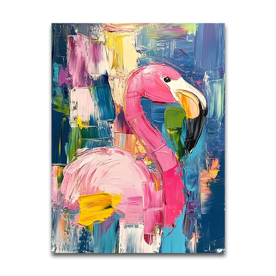 Custom Hot Sell Abstract Modern Thick Oil Texture Flamingo Acrylic Hand-painted Texture Wall Art for Hotel