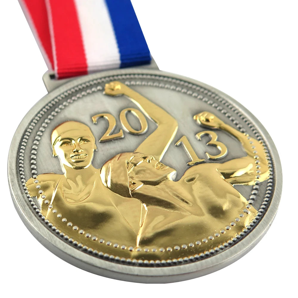 Custom Embossed 3D Gold Plated School Award Medal with Ribbon Sports Event Modern Medals Manufacturer