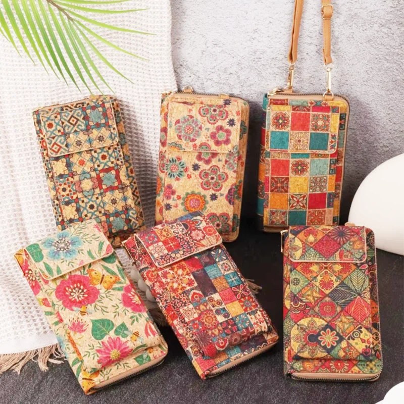 Women's Large Capacity Fashion Bohemian Shoulder Bag Multi-Functional Cork Zipper Geometric Pattern Waterproof All Seasons