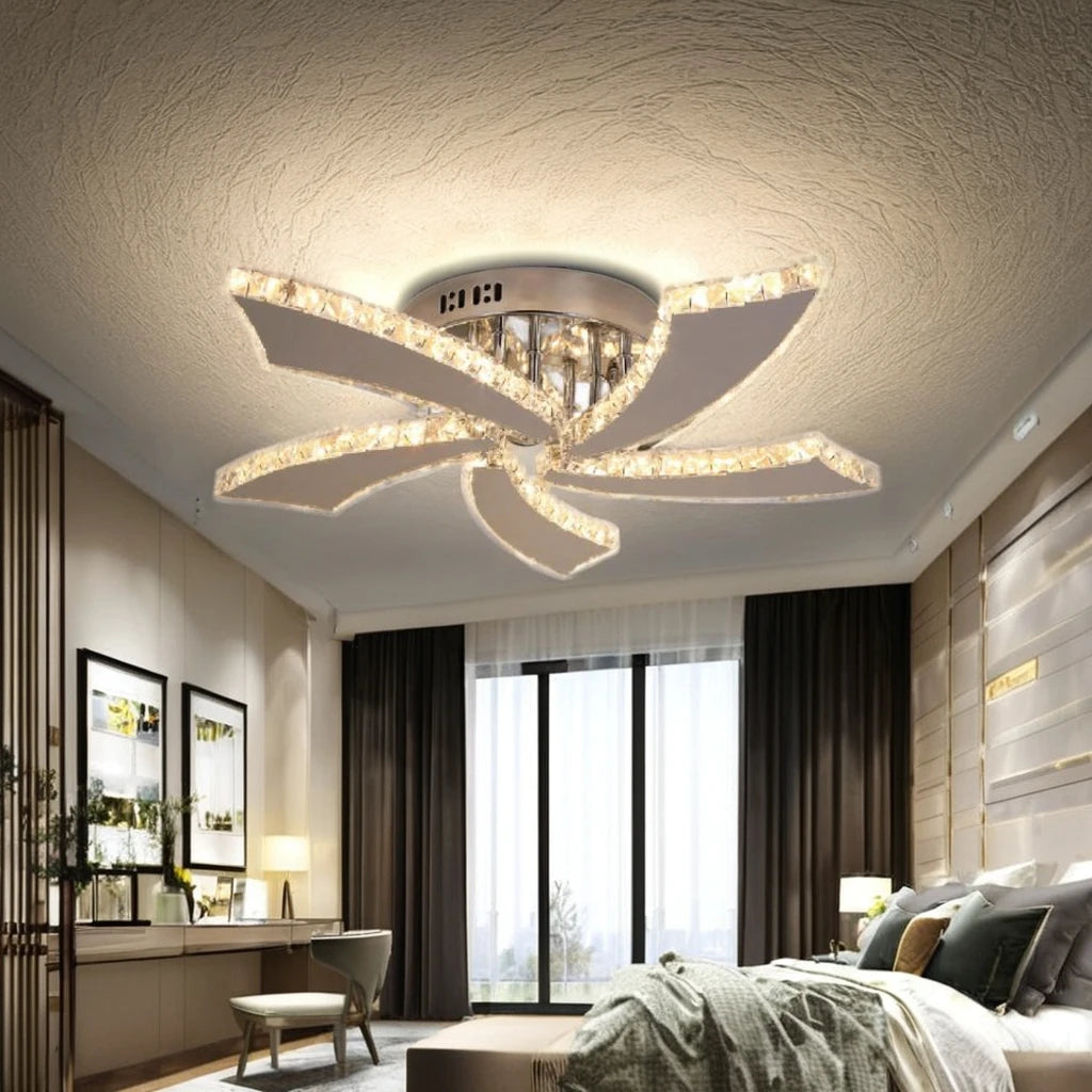 Modern LED Crystal Ceiling Lamp Stainless Steel Base Smart Decorative Lighting for Home Office Hotel Project Bedroom Design