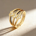 QIKU Jewelry Heart Ring Resizable Heart Shape Square CZ Fashion Trendy Rings Bling Bling 18K Gold Finished Women Jewelry