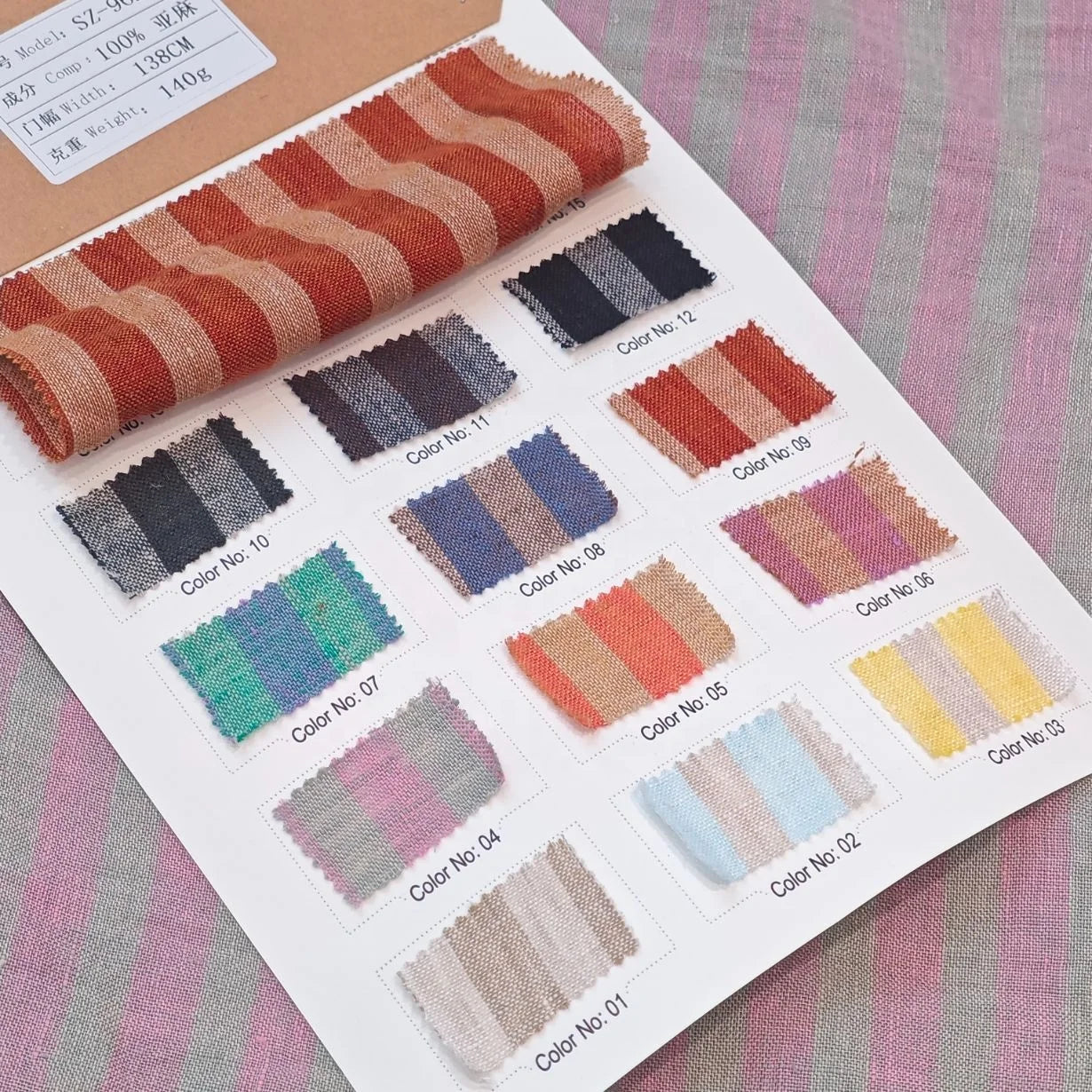 New Arrival OEKO-TEX Colorful Flax Lino Textile Yarn-dyed 100% Stripe Linen Fabrics for Garment Dresses Summer