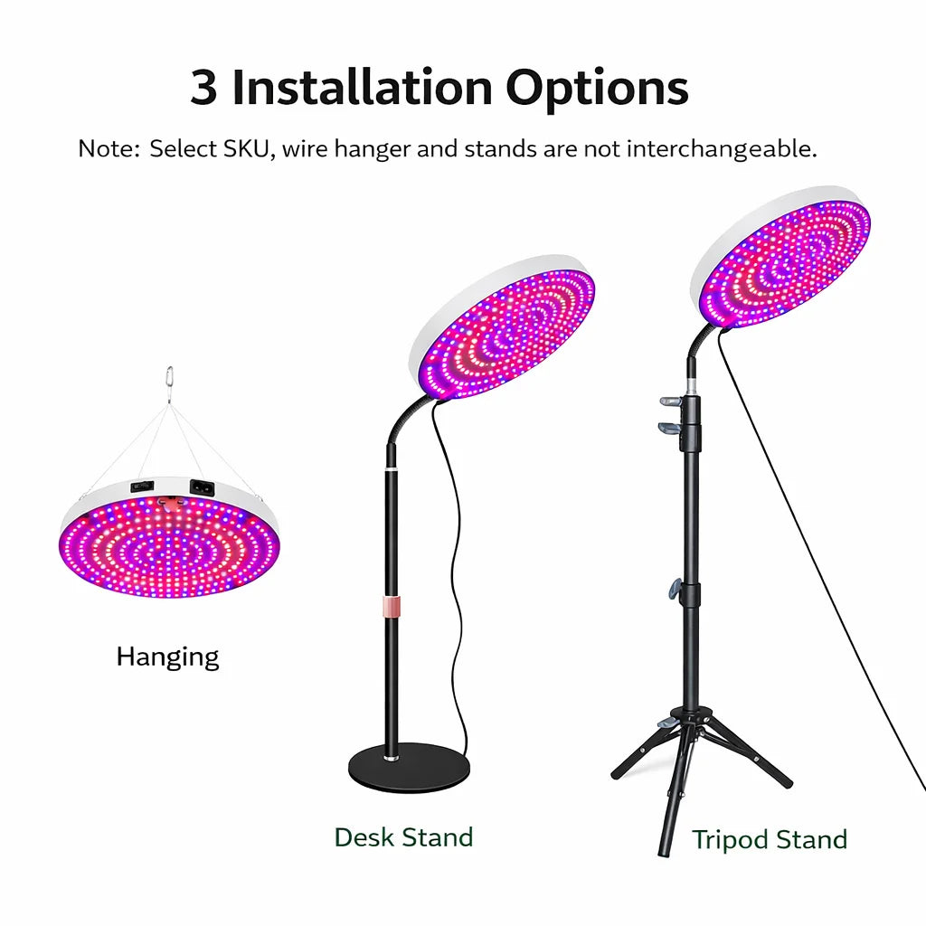 Full Spectrum Round LED Grow Light for Indoor Plants Adjustable Tripod & Desk Stand 360° Flexible VEG/BLOOM/FULL Modes MegaBDM