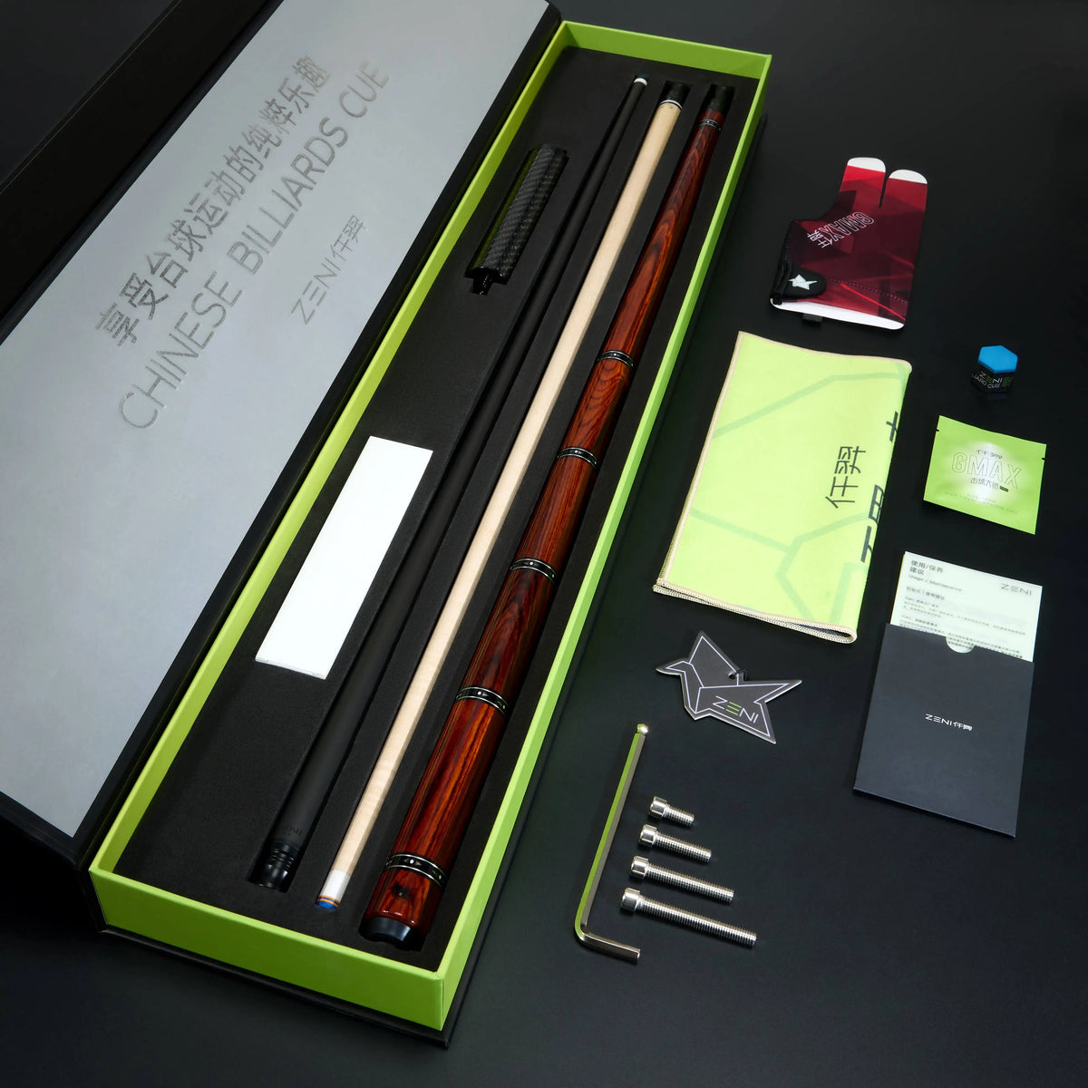 Zeni LY Maple Wood Carbon Fiber Extension Pool Cue 12.2mm & 12.5mm Tip 58inch Wrapless Butt High Quality Durable MegaBDM