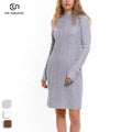 Women's Heavy Gauge Cable Knit Winter Sweater Dress Casual Midi Design with Front Logo Jacquard Graphic and Thermal Dress