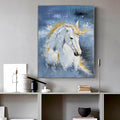 Nordic Style Horse Head Gold Foil Handpainted Original Animal Modern Wall Art Oil on Canvas