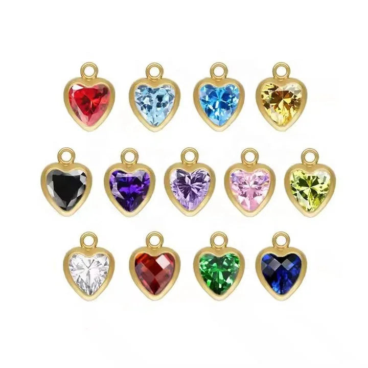 GP US 3mm 4mm 5mm 14k Gold Filled Heart CZ Connector Heart Bezel Permanent Jewelry Charms Pendants Jewellery Making Wholesale