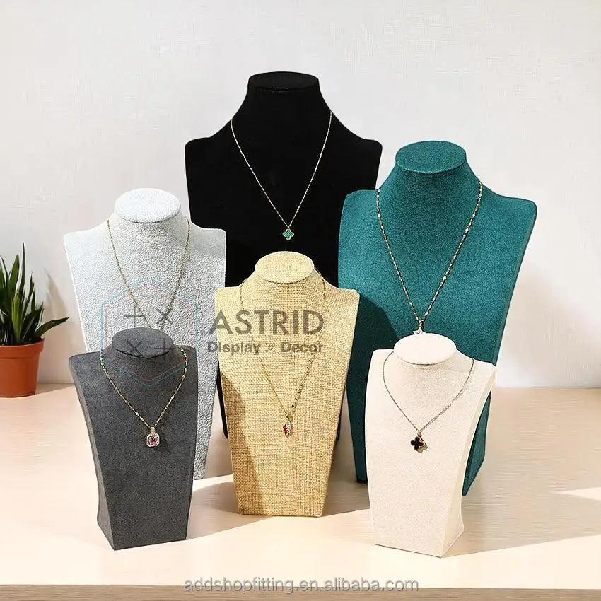 Linen Velvet Bust Mannequin Necklace Holder Jewelry Display Stand for Visual Merchandising Shop