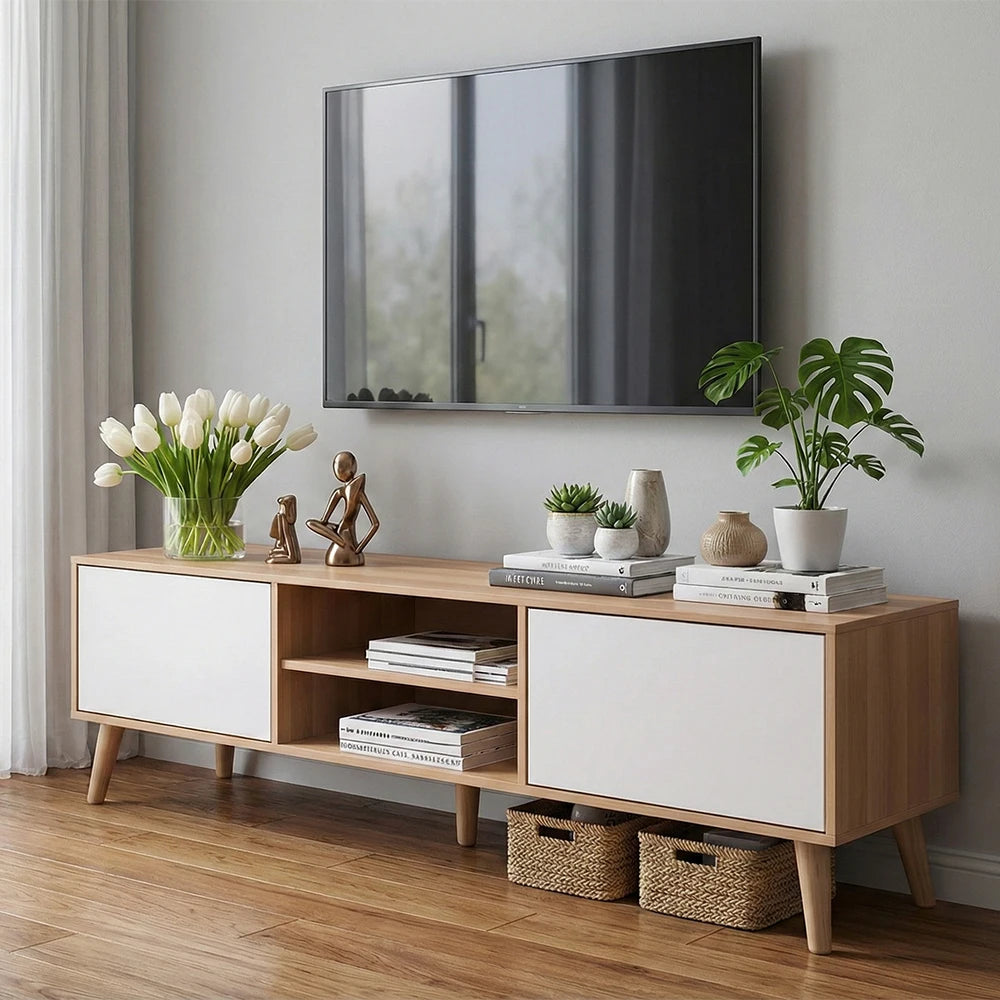 GUOGE FG-2450 Modern Wooden TV Console Table for Living Room Multi-Functional TV Stand with Storage Fits 55-59in TVs