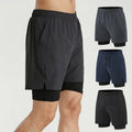 2 in 1 Double Layer Running Shorts Side Pocket Blank Athletic Men's Gym Shorts