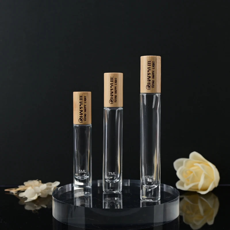 Empty Glass Roll on Bottles with Bamboo Cap 5ml/8ml/10ml for Essential Oils Packaging