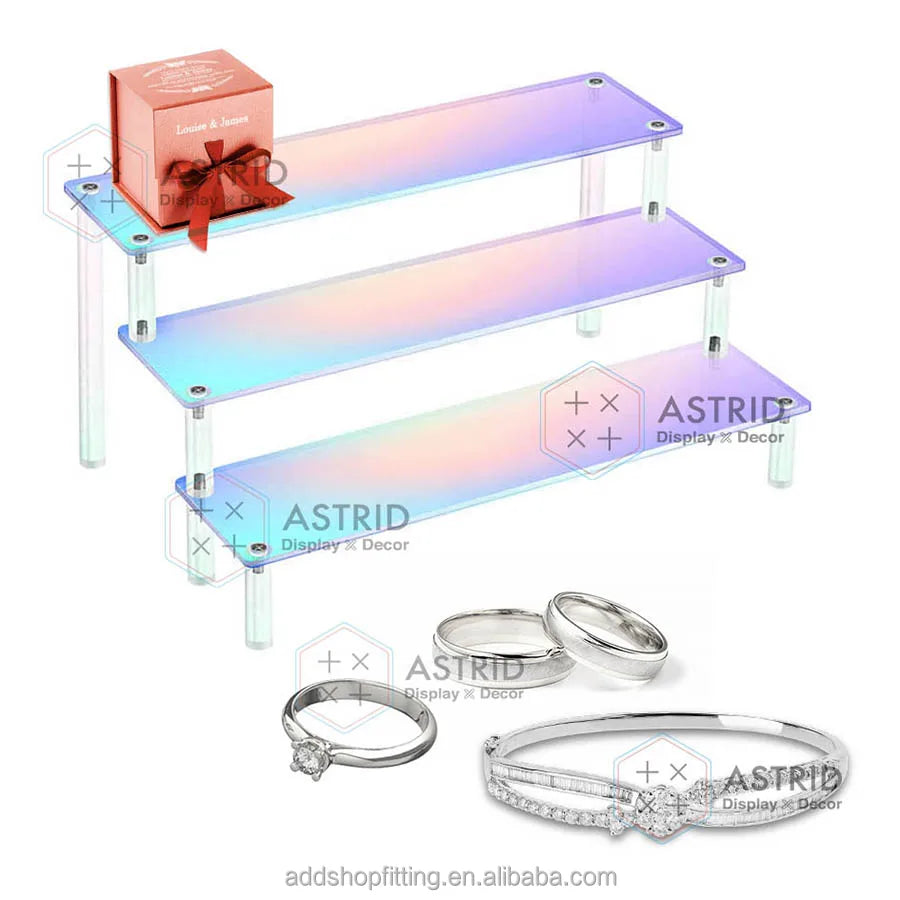 5 Tier Eco-Friendly Rainbow Aurora Anime Figures Organizer Shelf Acrylic Jewelry Display Stand for Shop