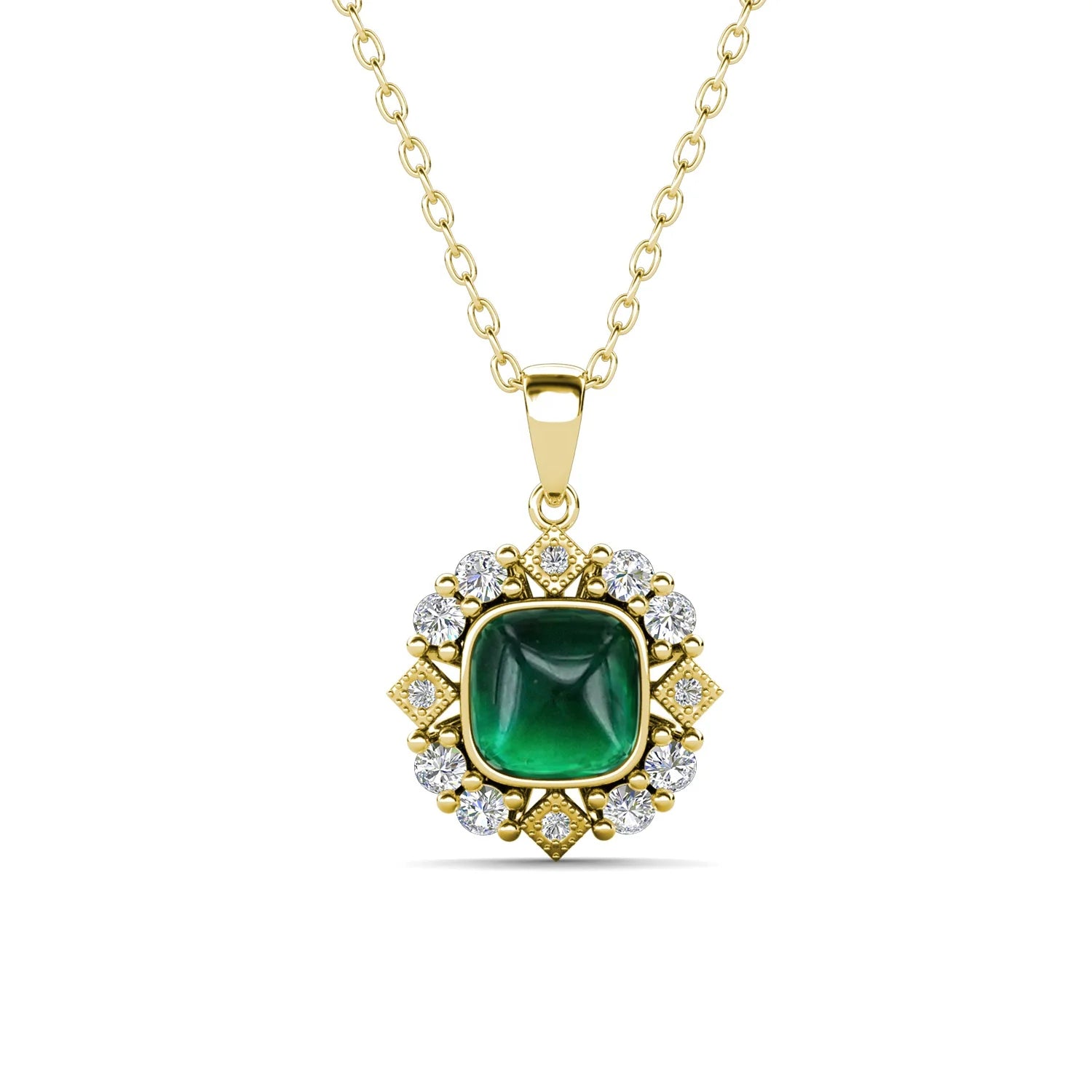 925 Sterling Silver Lab Grown Vivid Green Stone Emerald Vintage Pendant Necklace Jewelry for Women Gift Destiny Jewellery