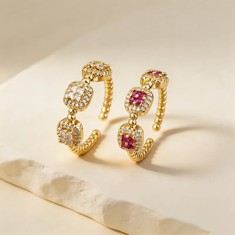 QIKU Geometric Square Rhinestone Adjustable Rings Cubic Zirconia Copper Opening Jewelry Accessories Gift Wholesale Dropshipping