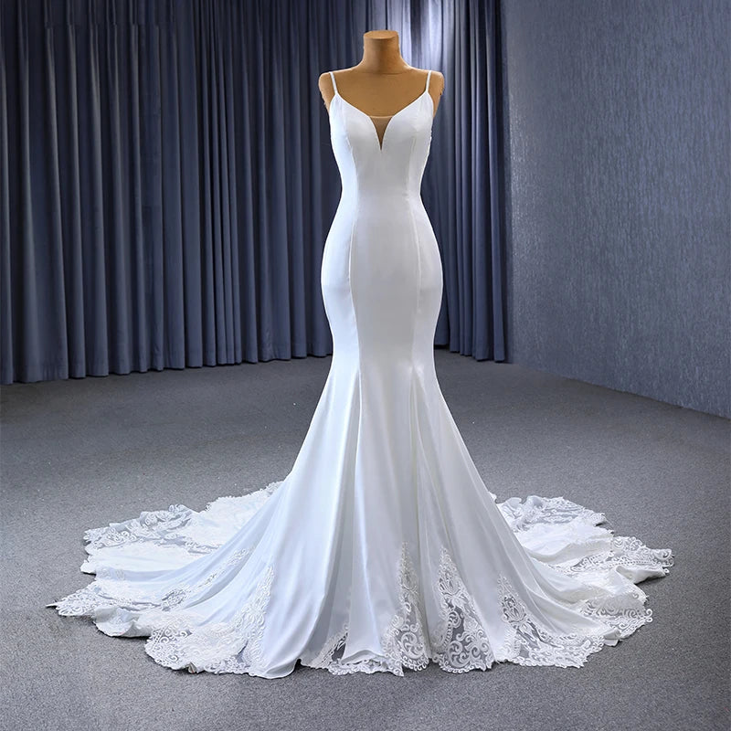 Jancember 222142 Simple Spaghetti Strap Satin Mermaid Wedding Gowns Dresses