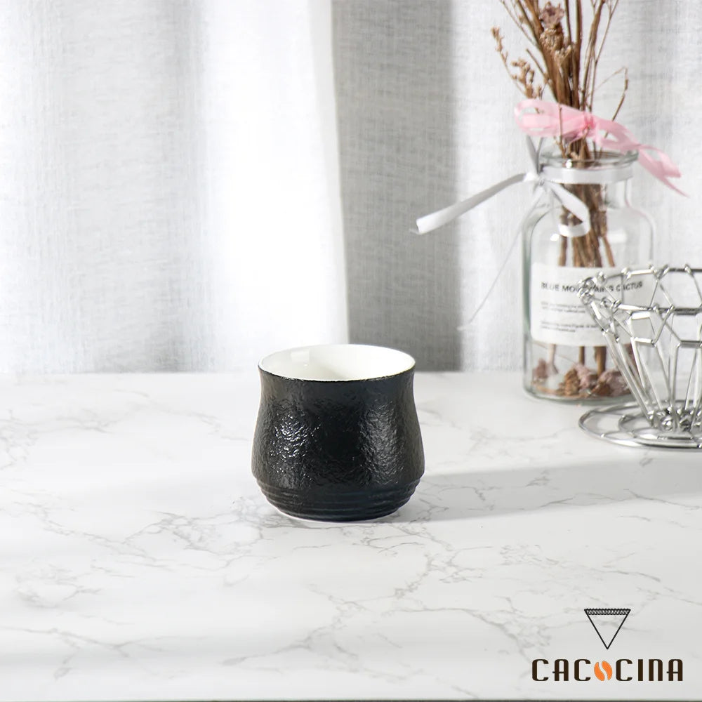 Matte Black Ceramic Coffee Mug with Ergonomic Handle 240ml Asian Zen Pumpkin Design Dishwasher Safe for Home Office Tea & Latte