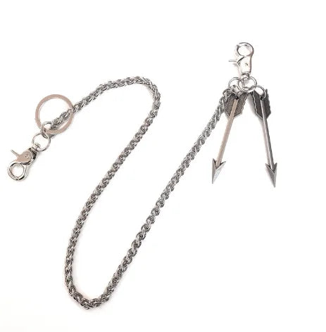 Men Trousers Retro Double Arrow Metal Chain Hip-hop Punk Style Pants Waist Belt Key Chain Trendy Accessories