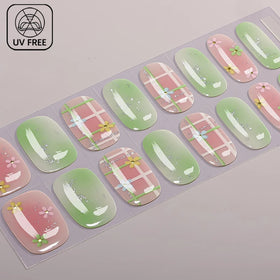 16 Strips No Bake Gel Nail Stickers Ready to Ship Floral Rose Rainbow Star Green Plaid Brown Marble Gold Foil UV Free HEMA Free