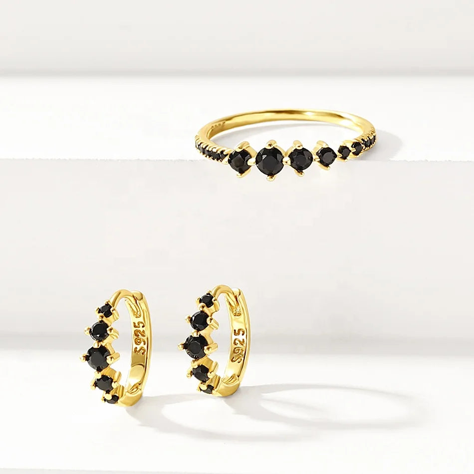 Nagosa Minimal Jewelry 18k Gold Vermeil 925 Sterling Silver Black Cubic Zirconia Huggie Hoop Earrings for Women Daily