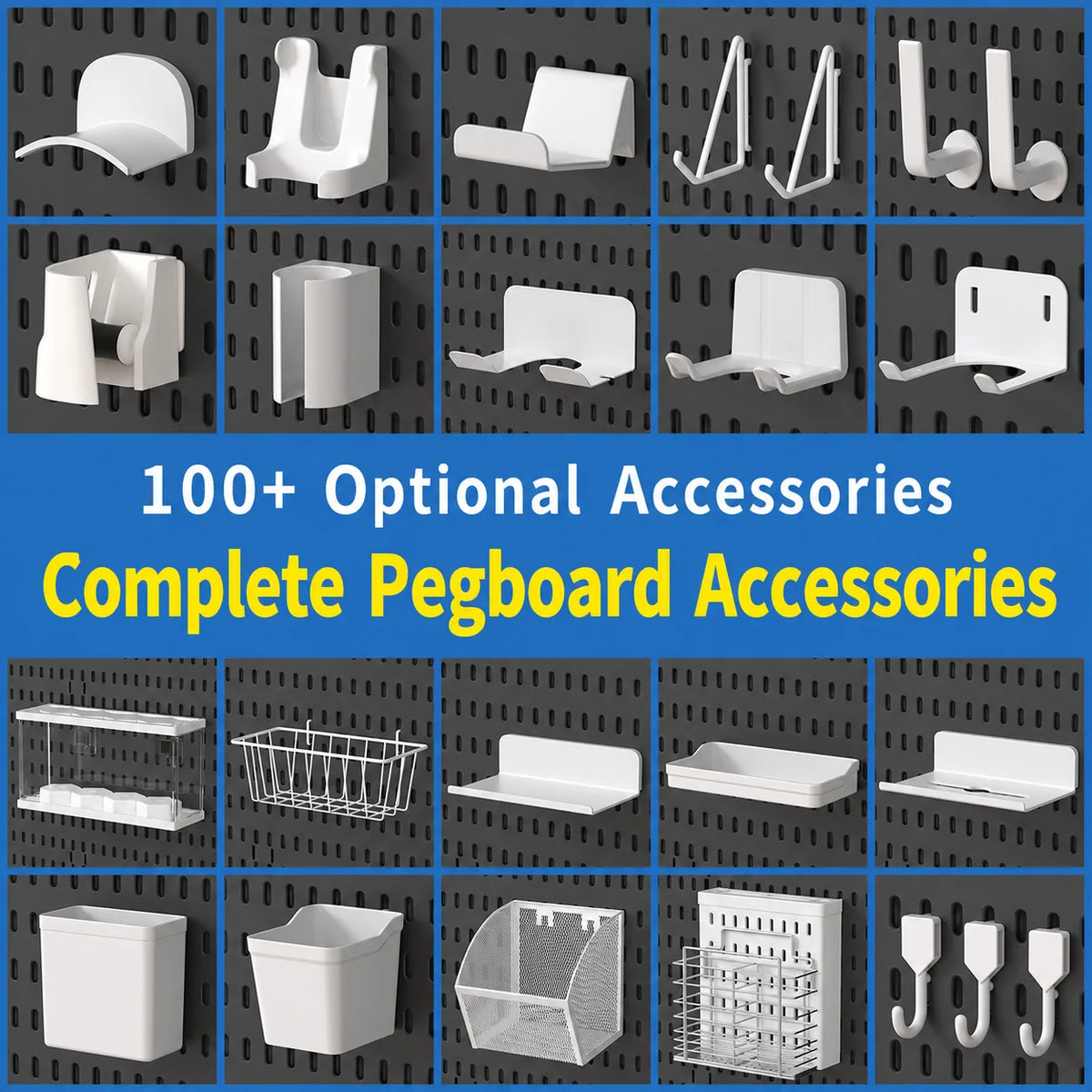 Wall Mounted Storage Rack Punch Free DIY Pegboard Accessories with Hooks Baskets for Home Organizer MegaBDM