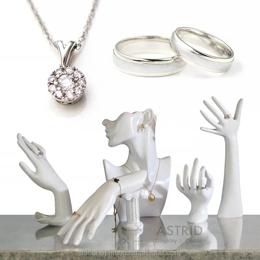 White & Black Resin Modern Hand-Shaped 5 Sizes Ring Necklace Bracelet Earring Holder Jewelry Display Stand for Store