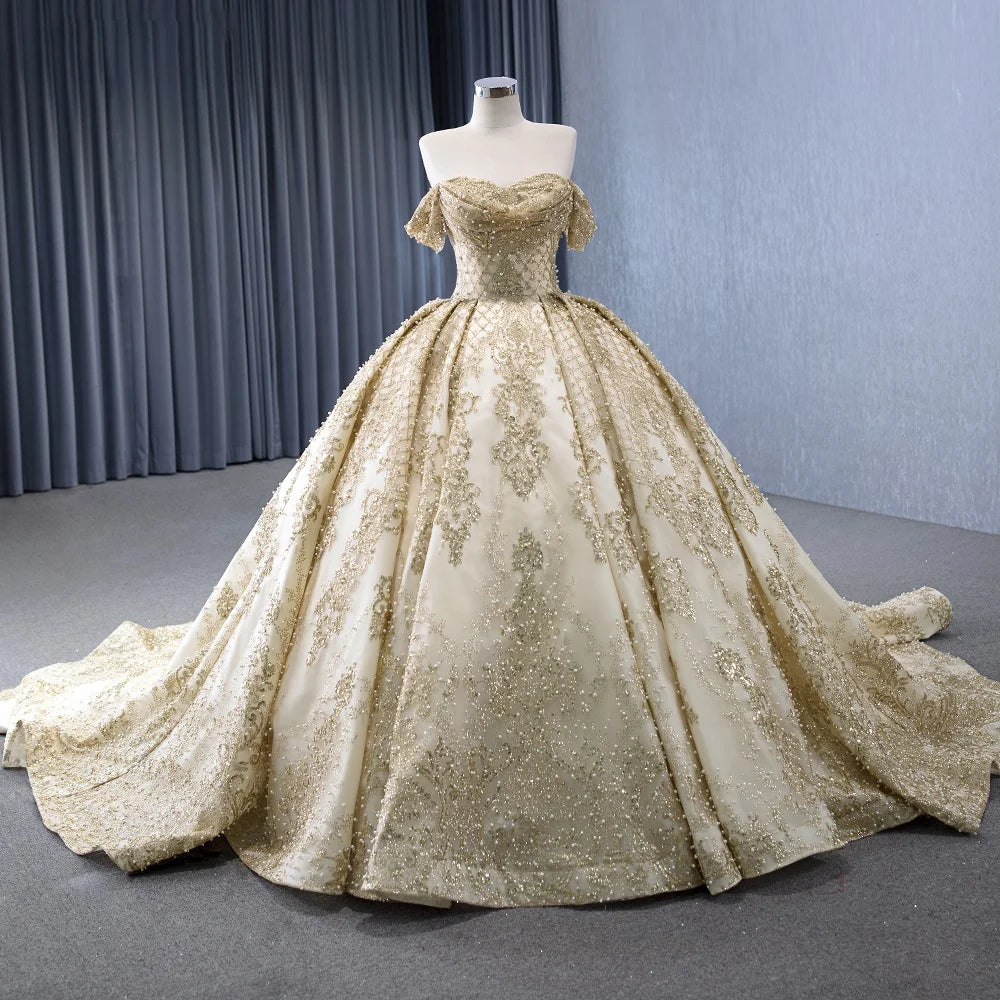 Jancember 231147 Empire Champagne Pearls Prom Ball Gown Evening Party Women's Dresses