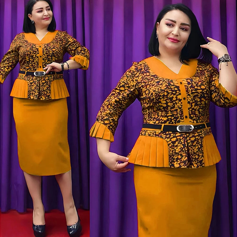 Modest Printed Floral OL Office Dress African New Fashion Style Super Elegant Plus Size Dresses for Women K0358