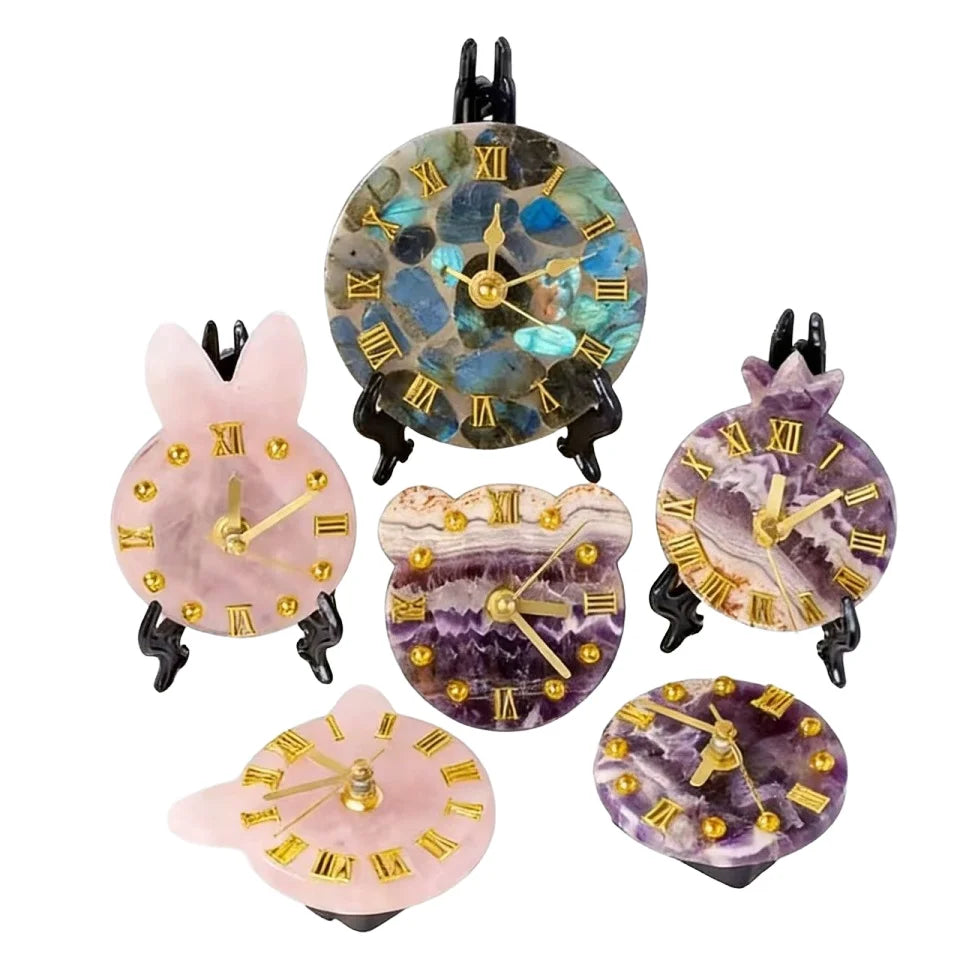 Natural Healing Crystal Table Clock Handmade Amethyst Quartz Gemstone Desk Clock Unique Shape Spiritual Home Decor Luxury Gift